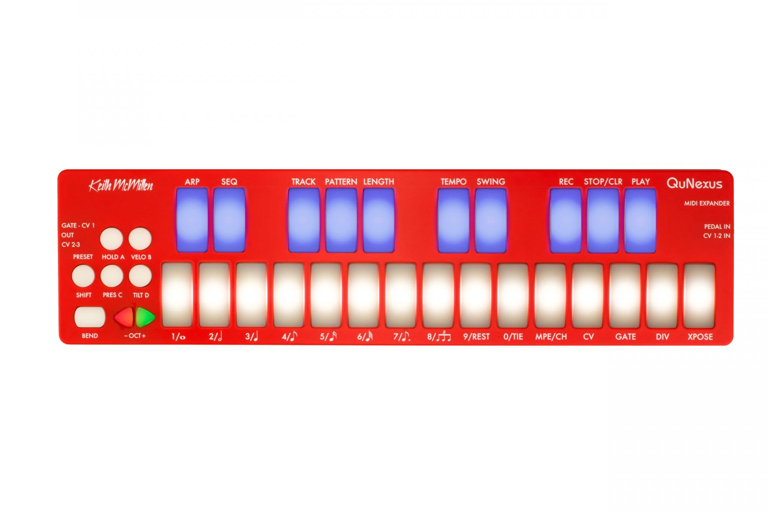 Keith McMillen Instruments QuNexus RED | 25 Key USB MIDI MPE Compatible LED Keyboard Controller, 3-Track Step Sequencer/Arpeggiator with Polyphonic Aftertouch and Selectable Per-Note Modulation