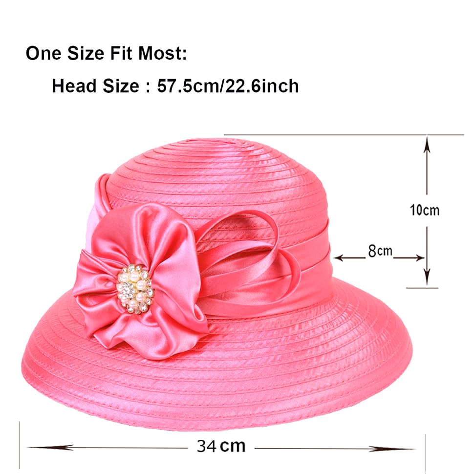 Women Derby Church Dress Cloche Hat Fascinator Floral Tea Party Wedding Bucket Hat S052 (S038-Rose)