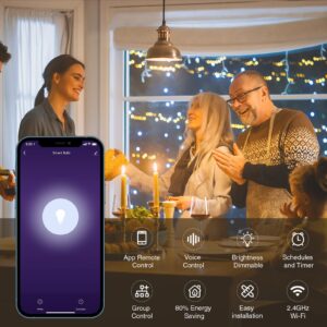 Smart Bulb, Wi-Fi Light Bulb That Compatible with Alexa and Google Home, LED Warm White Dimmable 2700K Light Bulb, A19 E26 800 Lumens, 75w Equivalent, 2.4GHz Wi-Fi Only, 4 Pack