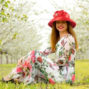 Women Derby Church Dress Cloche Hat Fascinator Floral Tea Party Wedding Bucket Hat S052 (S038-Rose)