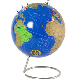 Bullseye Office - Magnetic Scratch Off World Globe (Lacquer Finish) - 10" Magnetic Standing World Globe with Magnetic Pins - Perfect as Office Desk Globe, Classroom Globe, or Travelers Globe (Blue)