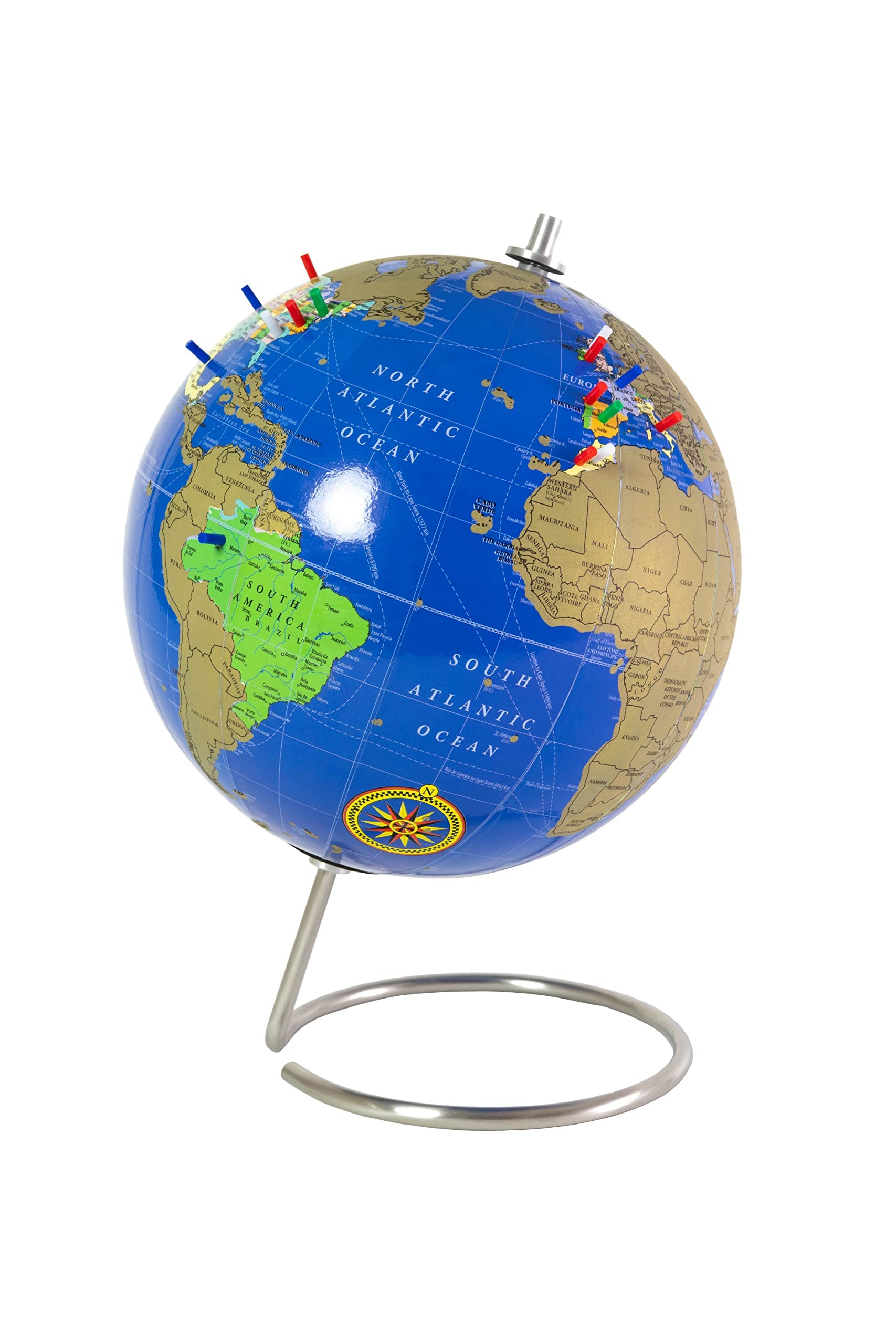 Bullseye Office - Magnetic Scratch Off World Globe (Lacquer Finish) - 10" Magnetic Standing World Globe with Magnetic Pins - Perfect as Office Desk Globe, Classroom Globe, or Travelers Globe (Blue)