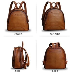 LRTO Genuine Leather Backpack Purse for Women Retro Handmade Small Casual Rucksack Satchel Back Bags Knapsack (Brown)