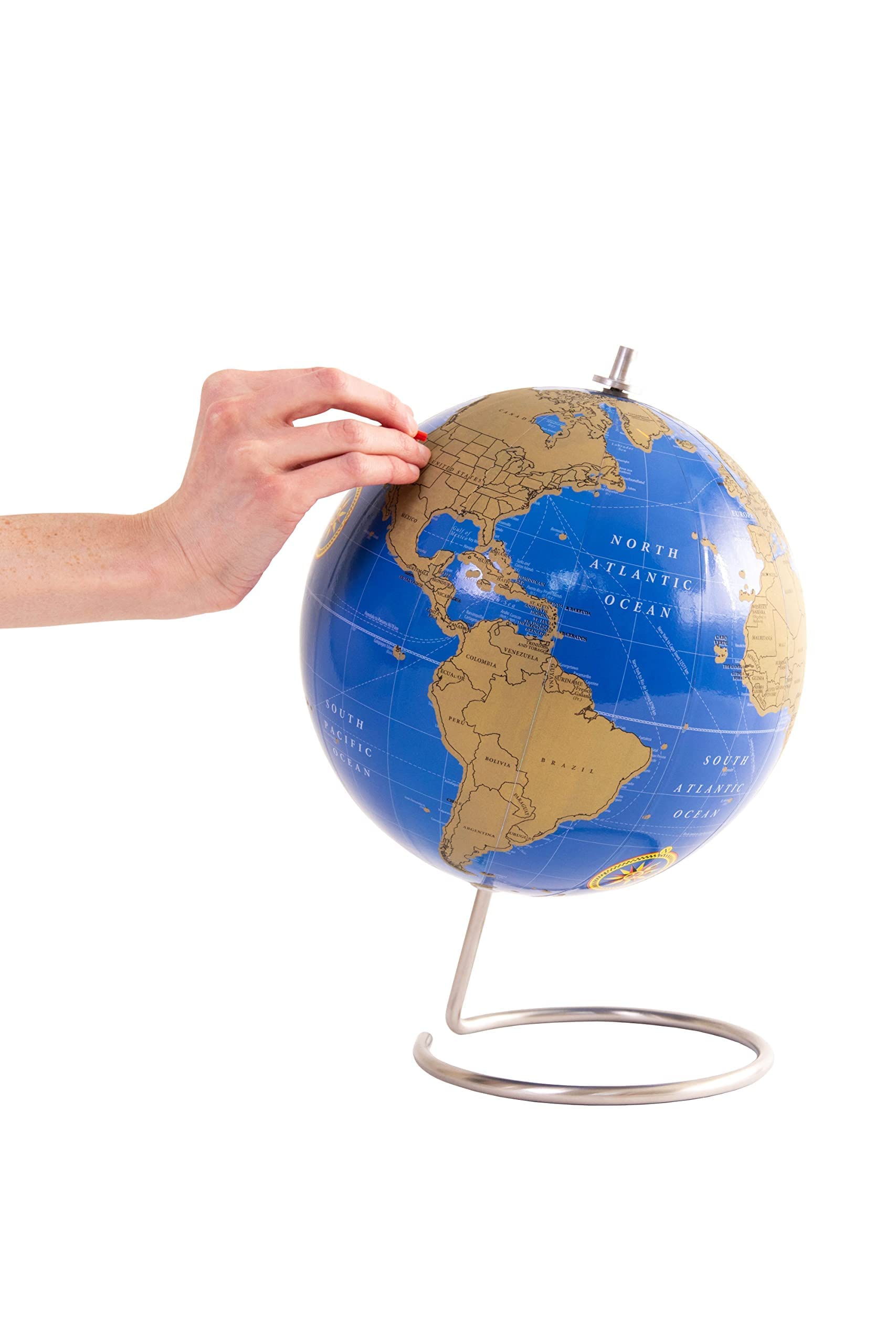 Bullseye Office - Magnetic Scratch Off World Globe (Lacquer Finish) - 10" Magnetic Standing World Globe with Magnetic Pins - Perfect as Office Desk Globe, Classroom Globe, or Travelers Globe (Blue)