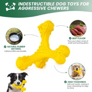 CVALIN Dog Chew Toys for Aggressive Chewers Large Breed,Indestructible Bones Toy，Durable Cleaning Toothbrush Natural Rubber Dog Toys… (Yellow)