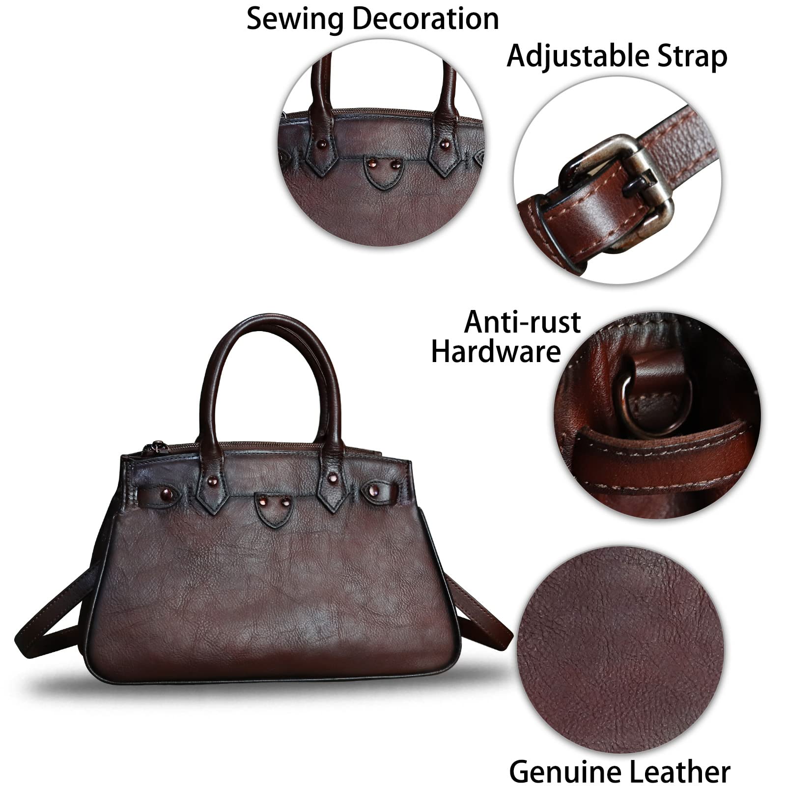 Genuine Leather Top Handle Handbag Purse for Women Handmade Retro Crossbody Satchel Purses (Coffee)