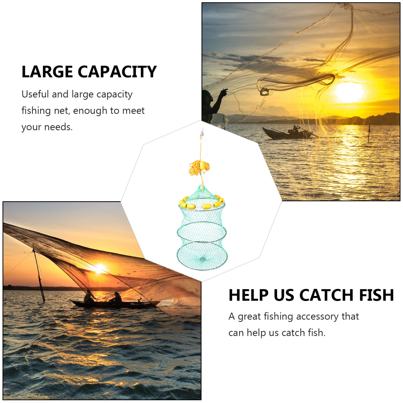 Happyyami Folded Fishing net Bait: Crawling Crab Baby Toy Fish Basket Collapsible Portable Fish cage for Crayfish Crab Fishing Accessories Double Boiler Tool Fishing Boat