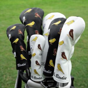 Golf Club Headcover Golf Birdie Birds Driver Fairway Wood Hybrid Wood Head Cover Golf Mallet Blade Putter Cover 3pcs 1pc for Golf Wood Club Head, White