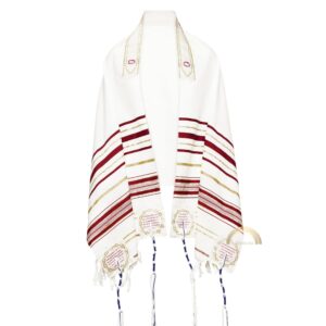 3 ARCHES USA, The Blood Of Yeshua The Messiah,Prayer Shawl from Israel Messianic Tallit Prayer Shawl- Red 72"x 22" Jewish Prayer Shawl with Bag, Scripture Corners & Hebrew Prayer