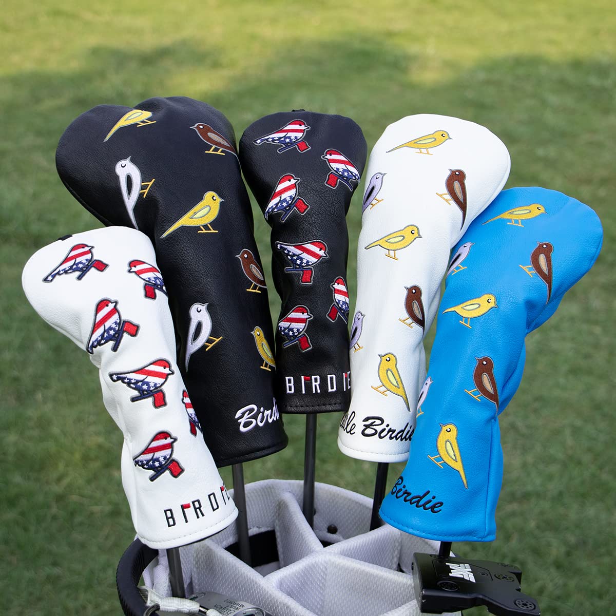 Golf Club Headcover Golf Birdie Birds Driver Fairway Wood Hybrid Wood Head Cover Golf Mallet Blade Putter Cover 3pcs 1pc for Golf Wood Club Head, White