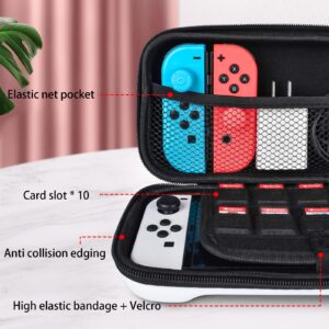 DLseego Carrying Case Design for Switch/Switch OLED Model, Shockproof Hard Shell Protective Travel Bag 10 Game Card Slots for Switch Console Joy-Con & Accessories with 6 Thumb Grip Caps – White