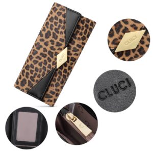 CLUCI Women Wallet Soft Leather Designer Trifold Multi Card Organizer Lady Clutch Leopard Pattern