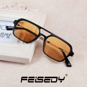 FEISEDY Vintage Square 70s Flat Aviator Sunglasses Women Men Metal Design Shades B2752