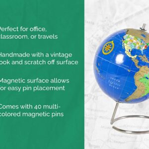 Bullseye Office - Magnetic Scratch Off World Globe (Lacquer Finish) - 10" Magnetic Standing World Globe with Magnetic Pins - Perfect as Office Desk Globe, Classroom Globe, or Travelers Globe (Blue)