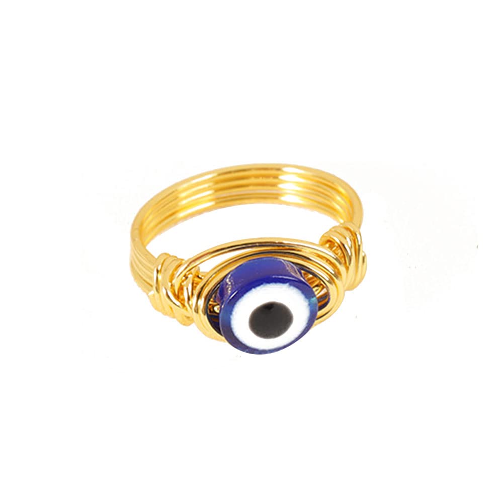 Turkish Blue Evil Eye Band Rings for Women Men Fashion Handmade Wire Wrapped Glass Bead Good Luck Symbol Statement Stacking Knuckle Middle Finger Ring Protection Amulet Lucky Jewelry Gifts Birthday (11)