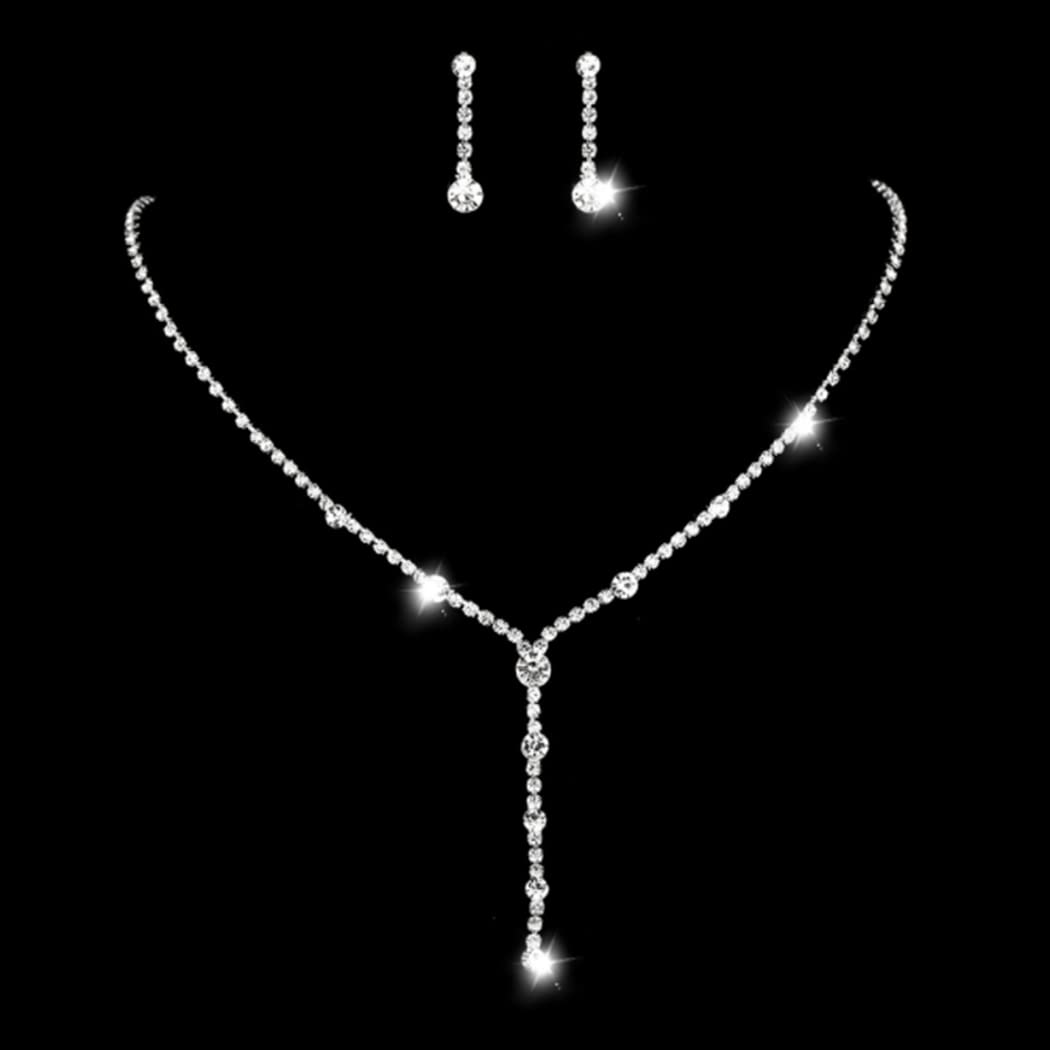 Unicra Rhinestone Bride Necklace Earrings Set Silver Crystal Bridal Wedding Jewelry Sets Prom Costume Jewelry Set Party Choker Necklace for Women and Brides (A Silver)