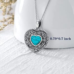 Plesitep Turquoise Heart Necklace Sterling Silver Sunflower Pendant Necklace Jewelry For Women Mom