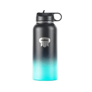 rebuff reality stainless steel 1 liter/32 oz reusable water bottle - vacuum insulated - wide mouth straw lid