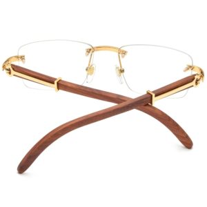 HEPIDEM 100% Really Buffalo Horn Handmade Glasses Frame Square Rimless Luxury Buffs Eyeglasses (50251 Really Red Wood)