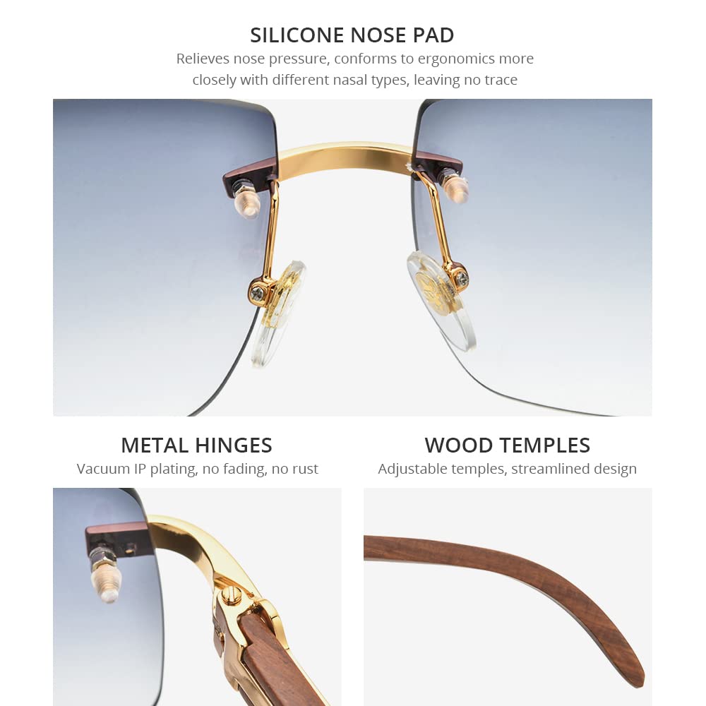 HEPIDEM 100% Really Buffalo Horn Sunglasses for Men,Rimless Square Buffs Sun Glasses (50259 Really Red Wood)