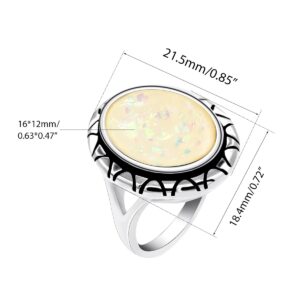 Uloveido Oval Cut Simulated White Fire Opal Split Shank Rings Halo Solitaire Wedding Birthstone Jewelry Women RA0309 (White, Size 10)