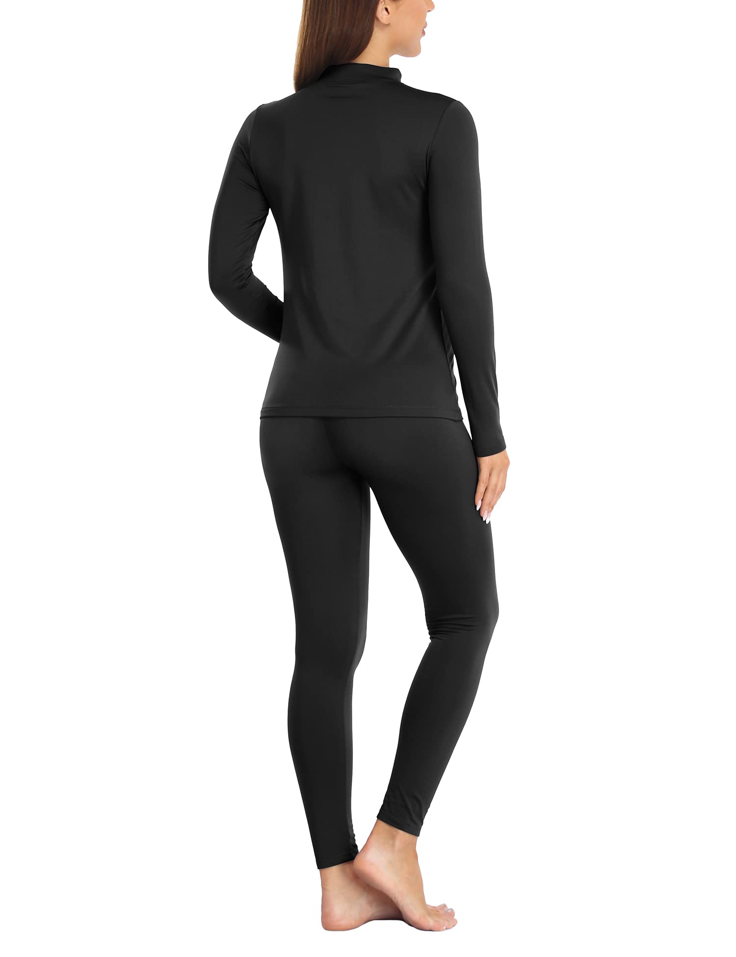 JOLLYBUYER Women's Mock Neck Thermal Underwear Winter Fleece Ultra-Soft Warm Base Layer Set Black