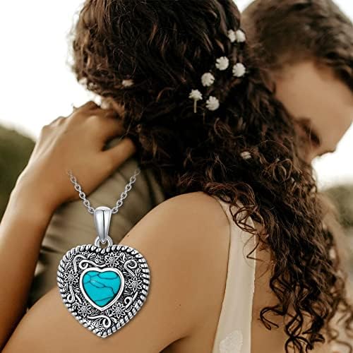 Plesitep Turquoise Heart Necklace Sterling Silver Sunflower Pendant Necklace Jewelry For Women Mom