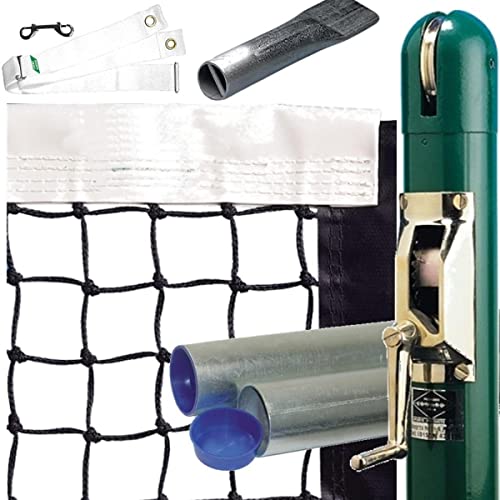 Premium Pickleball Court Equipment Package - Black (Includes Standard Size Net, Inground Post, Post Sleeves, Center Strap and Pipe Anchor)