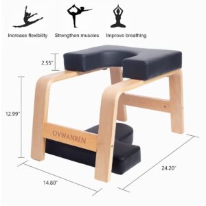 ovwanren Yoga Headstand Bench- Stand Yoga Chair for Family, Gym - Wood and PU Pads - Relieve Fatigue and Build Up Body (Black)