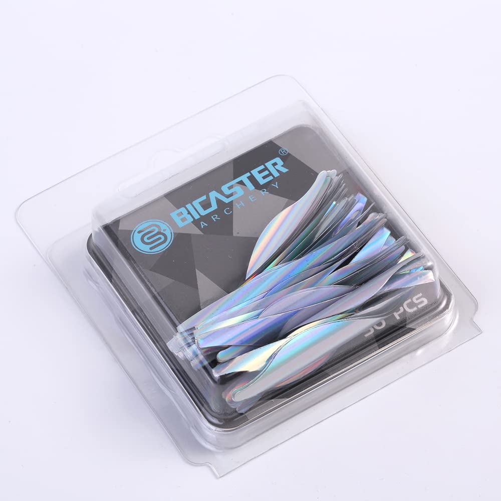 BICASTER Spin Vanes 2inch LH/RH Arrow Vanes Fletches - 50pcs (Left Handed, Colorful Silver)