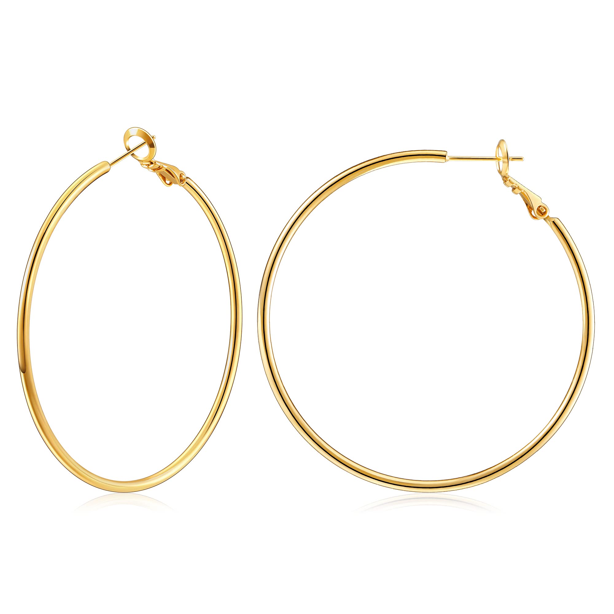 Gacimy Large Gold Hoop Earrings 14K Real Gold Plated, 925 Sterling Silver Post Gold hoops , 50mm Yellow Gold Big Earrings for Women