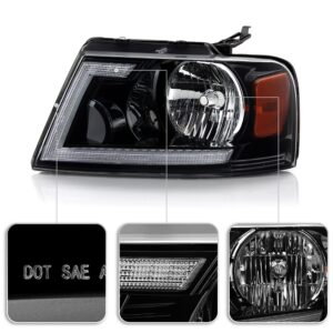 ACANII - For 2004-2008 Ford F150 06-08 Lincoln Mark LT Black LED Tube Switchback Signal Headlights Headlamps Left+Right