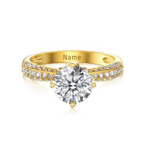 ELFRONT Personalized Engagement Rings for Women Moissanite 1 Carat 10K 14K 18K Gold 925 Sterling Silver Wedding Anniversary Rings with Engraved Name Ring (Yellow Gold, 14K Solid Gold)