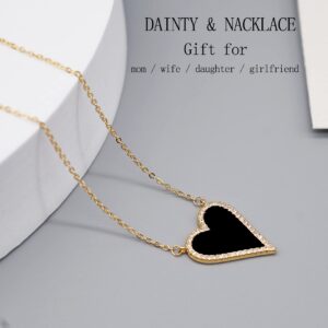 JINGDR Black Heart Necklace for Women Trendy Preppy Jewelry Gold Plated Black Love Heart Pendant, Heart Paperclip Chain Necklace Cute Heart Necklaces for Women Dainty Jewelry (Black)