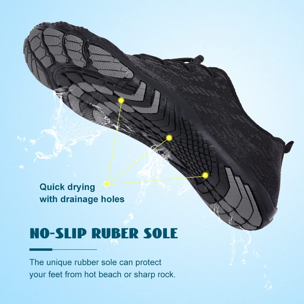 HIITAVE Water Shoes for Men Barefoots Quick-Dry Aqua Socks Pool Shoes for Beach Swim Surf Sports Shoes Black 8 M US Men