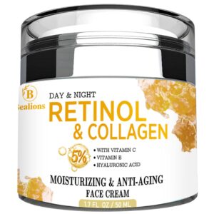 bealions retinol collagen cream - hydrating hyaluronic acid face moisturizer, anti-aging & firming, vitamin c+e, for all skin types, usa-made, 1.7 fl oz