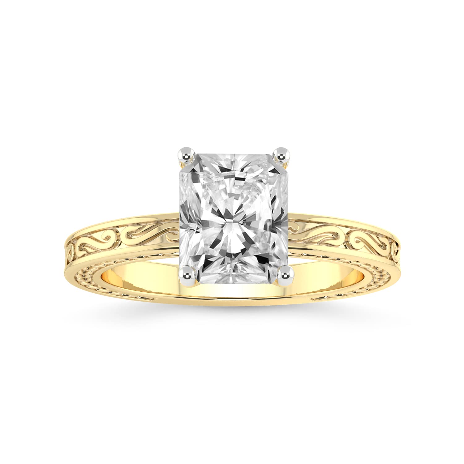 FRIENDLY DIAMONDS 1 Carat IGI Certified Radiant Shape Lab Grown Diamond Ring | 14K Or 18K in White, Yellow Or Rose Gold | Ivory Vintage Solitaire Diamond Engagement Ring | FG-VS1-VS2 Quality