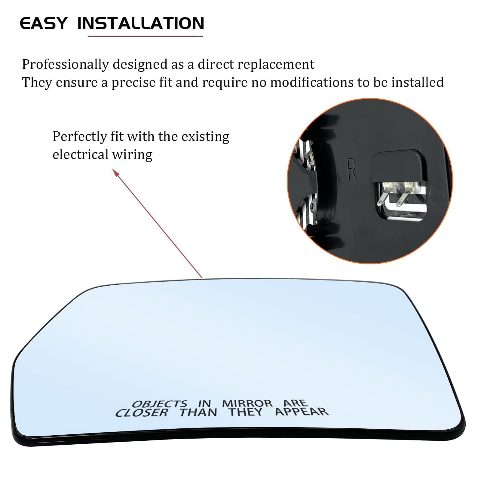 New Passenger Right Side Heated Mirror Replacement for 2004-2014 Ford F150 Mirrors - Side View Heated Convex Mirror Glass with Rear Holder 4L3Z-17K707-DA