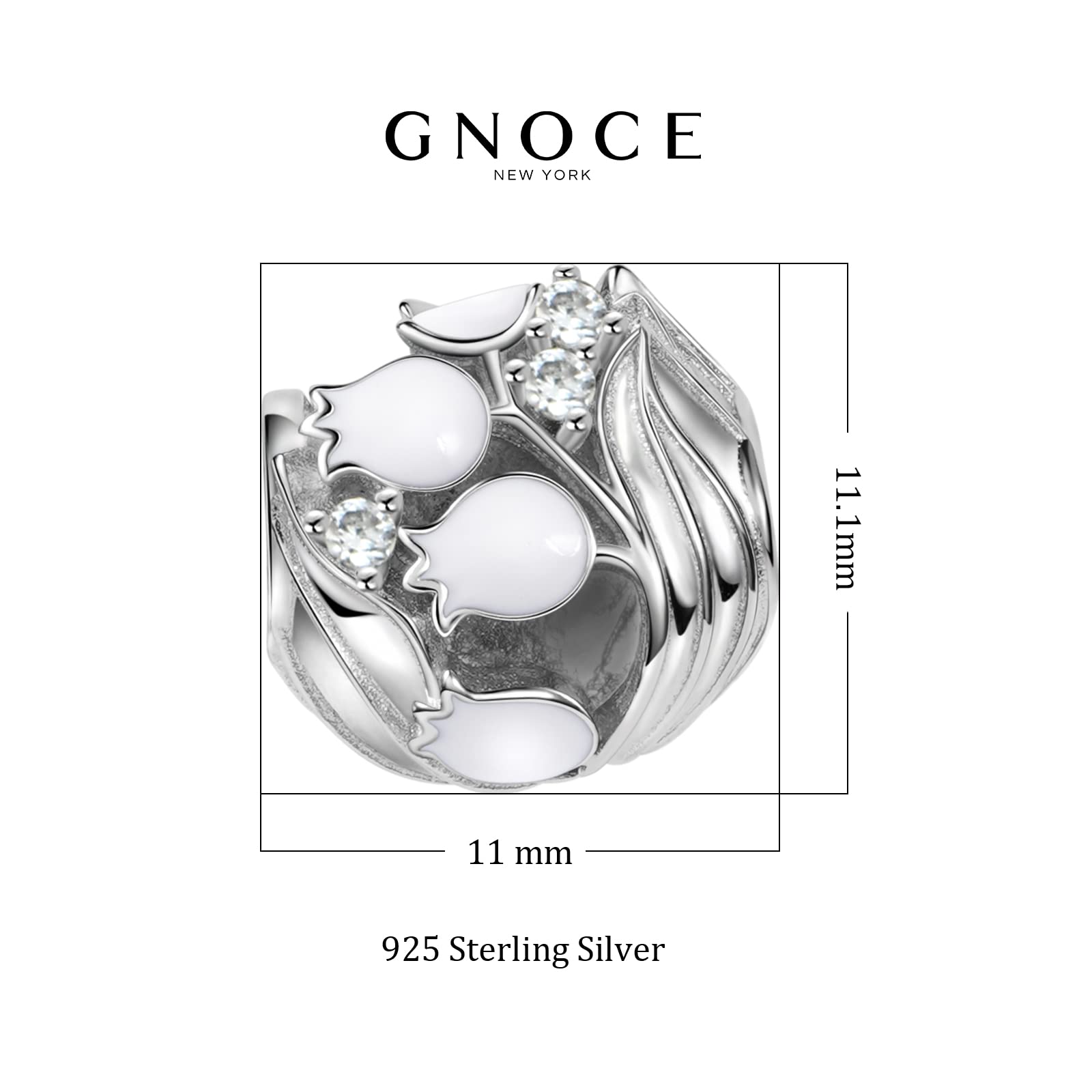 GNOCE Lily of the Valley Charm Bead 925 Sterling Silver Jewelry Gift For Women Wife Fit Snake Chain Bracelets/Necklace