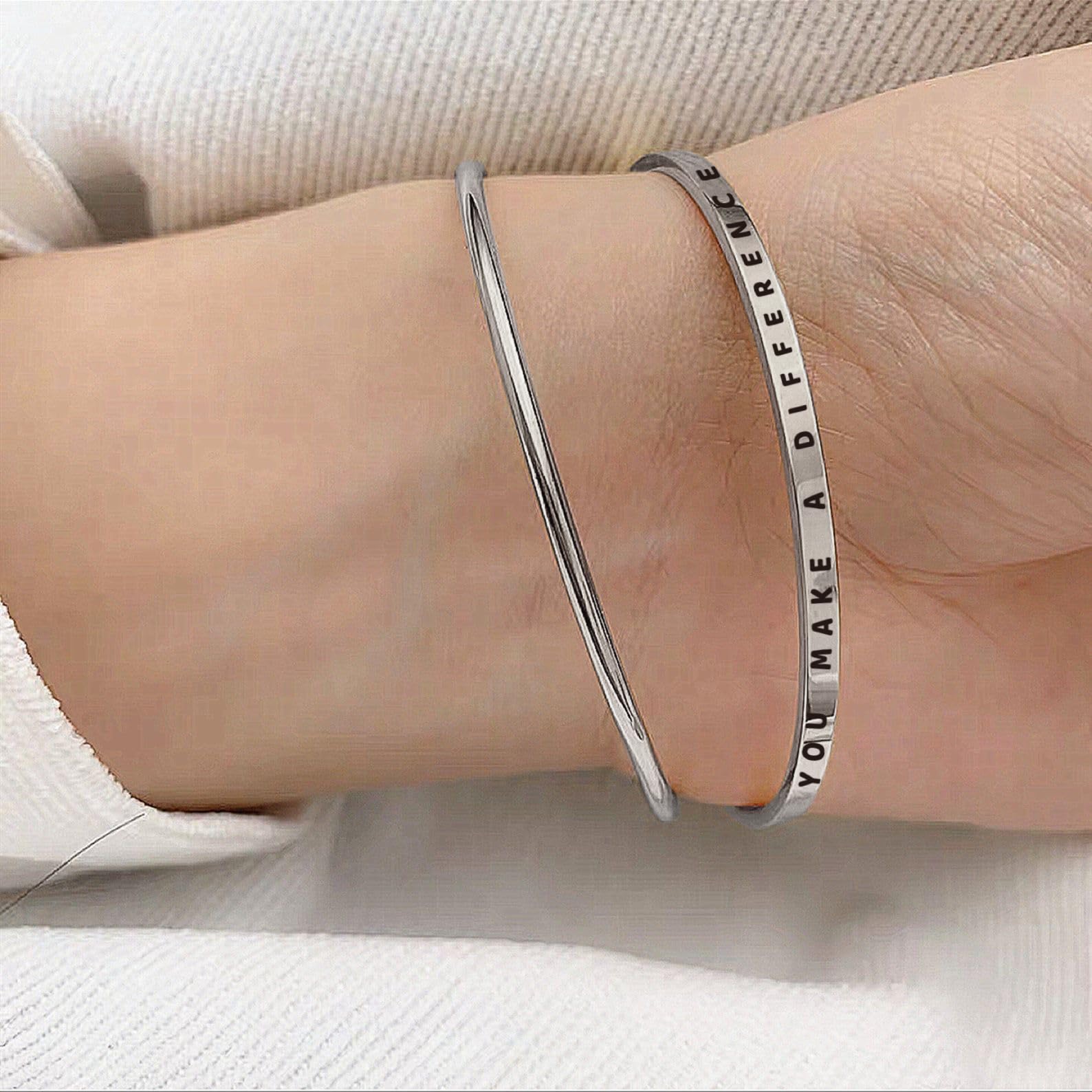 ShinyJewelry Cuff Bracelet Custom Personalized Stainless Steel Inspirational Jewelry 3mm Wide Engraved Present for Women