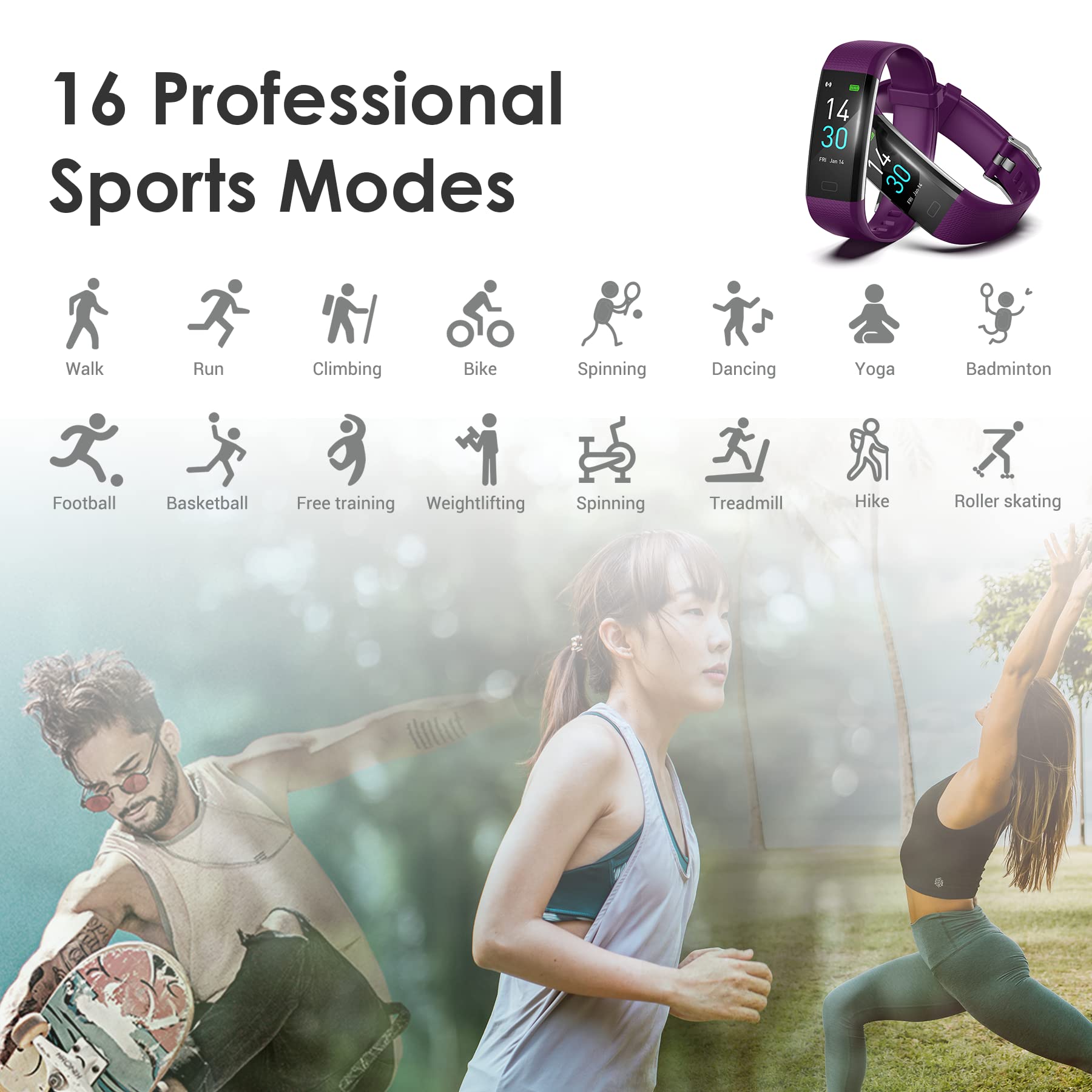 threesheep Fitness Tracker for Men and Women,Fitness Watch Waterproof with Activity Tracker and Sleep Monitor,Smart Watch for Android and iOS Phones(Purple)……