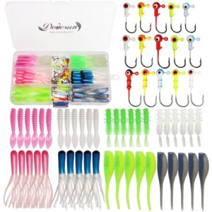 dovesun 110pcs crappie lures with jig heads hooks kit- soft plastic grubs-tubes bait 80pcs 1/8 1/16 1/32 oz 30pcs crappie jigs fishing lures kit for saltwater freshwater fishing