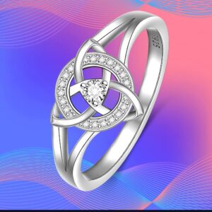 Celtic Knot Ring Sterling Silver Celtic Engagement Knot Rings for Women Cubic Zirconia Triquetra Trinity Wedding Vintage Irish Jewelry Size 7