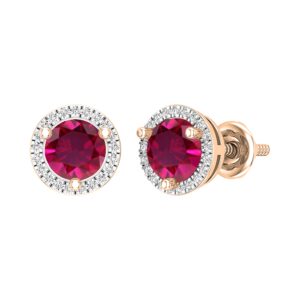 Dazzlingrock Collection 5mm Round Centre Lab Created Ruby & 0.12 Carat (ctw) Round White Diamond Halo Circle Stud Earrings for Women in 18K Rose Gold in Screw Back