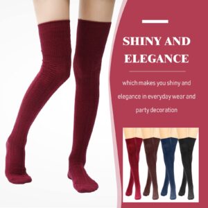 SATINIOR 4 Pairs Thigh High Socks for Women Knit Socks Long Over the Knee Soft Material Socks Leg Warmers(Wine Red, Navy Blue, Brown, Gray, 4 Pair)