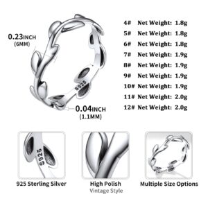 ChicSilver 925 Sterling Silver Ring High Polish Simple Olive Leaf Engagement Wedding Band Promise Ring for Women Size 8