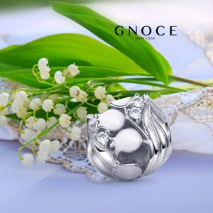 GNOCE Lily of the Valley Charm Bead 925 Sterling Silver Jewelry Gift For Women Wife Fit Snake Chain Bracelets/Necklace