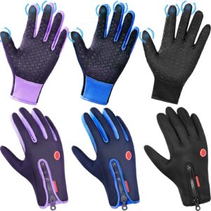 3 pairs outdoor winter touchscreen gloves windproof waterproof gloves thermal glove for running hiking climbing for men&women (large)