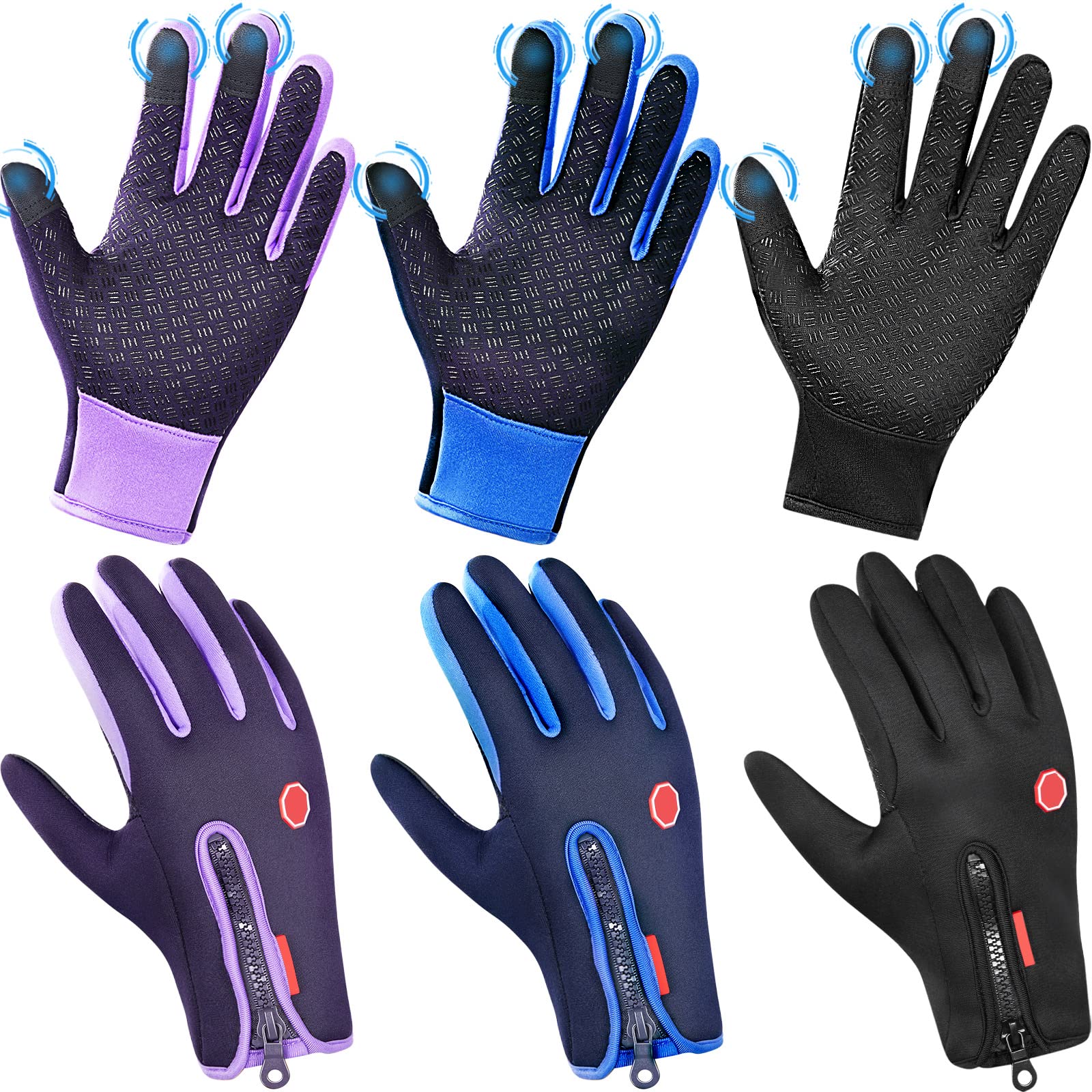 3 Pairs Outdoor Winter Touchscreen Gloves Windproof Waterproof Gloves Thermal Glove for Running Hiking Climbing for Men&Women (Large)