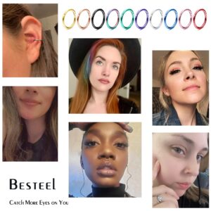 BESTEEL 10 Pcs 16G 18G Hinged Clicker Nose Rings Helix Cartilage Daith Hoop Earrings for Women Men Septum Tragus Sleeper Conch Piercing Earring Set 8-12MM